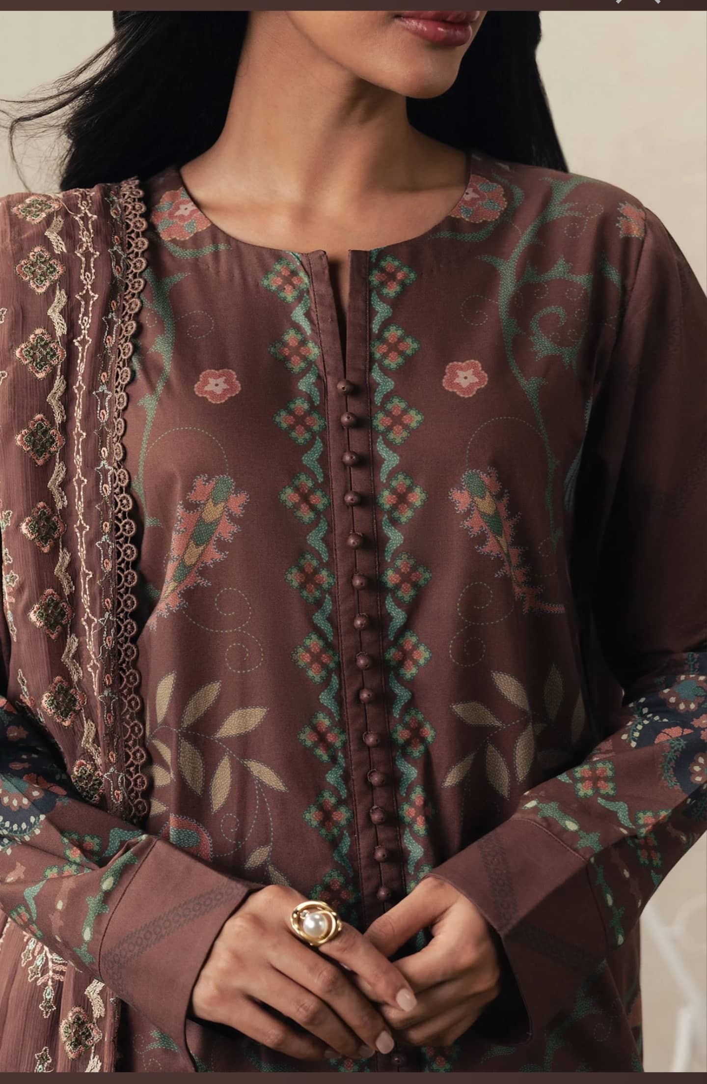 Cross Stitch Monsoon Edit 26/BRUNETTE GLAM/Embroideried Dupatta