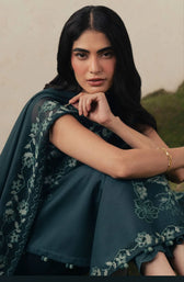 Cross Stitch Monsoon Edit 26/Emerald Teal/Chiffon Embroideried Dupatta