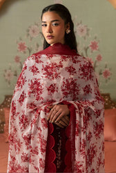 Restocked/Cross Stitch Premium Lawn 25/Crimson Red/Silk Dupatta