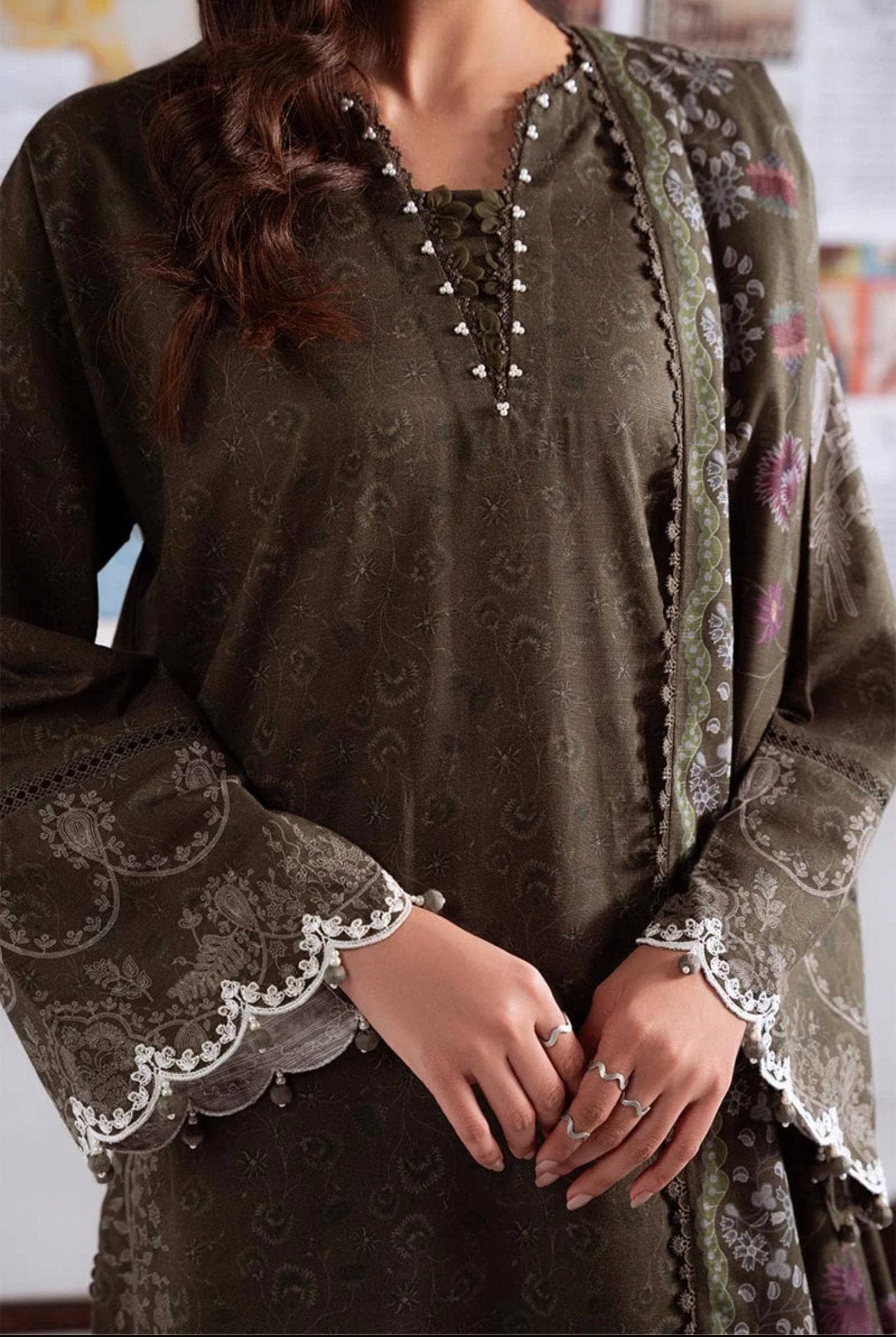 Cross Stitch Khaddar/Olive Charm