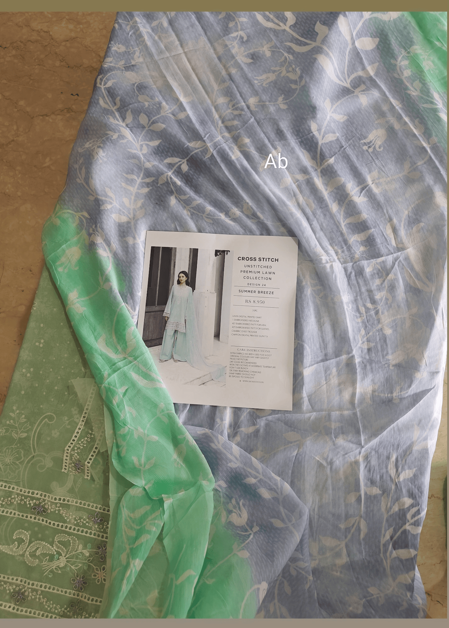 Open Pic/Cross Stitch Premium Lawn 26/Summer Breeze/Green/Chiffon Dupatta
