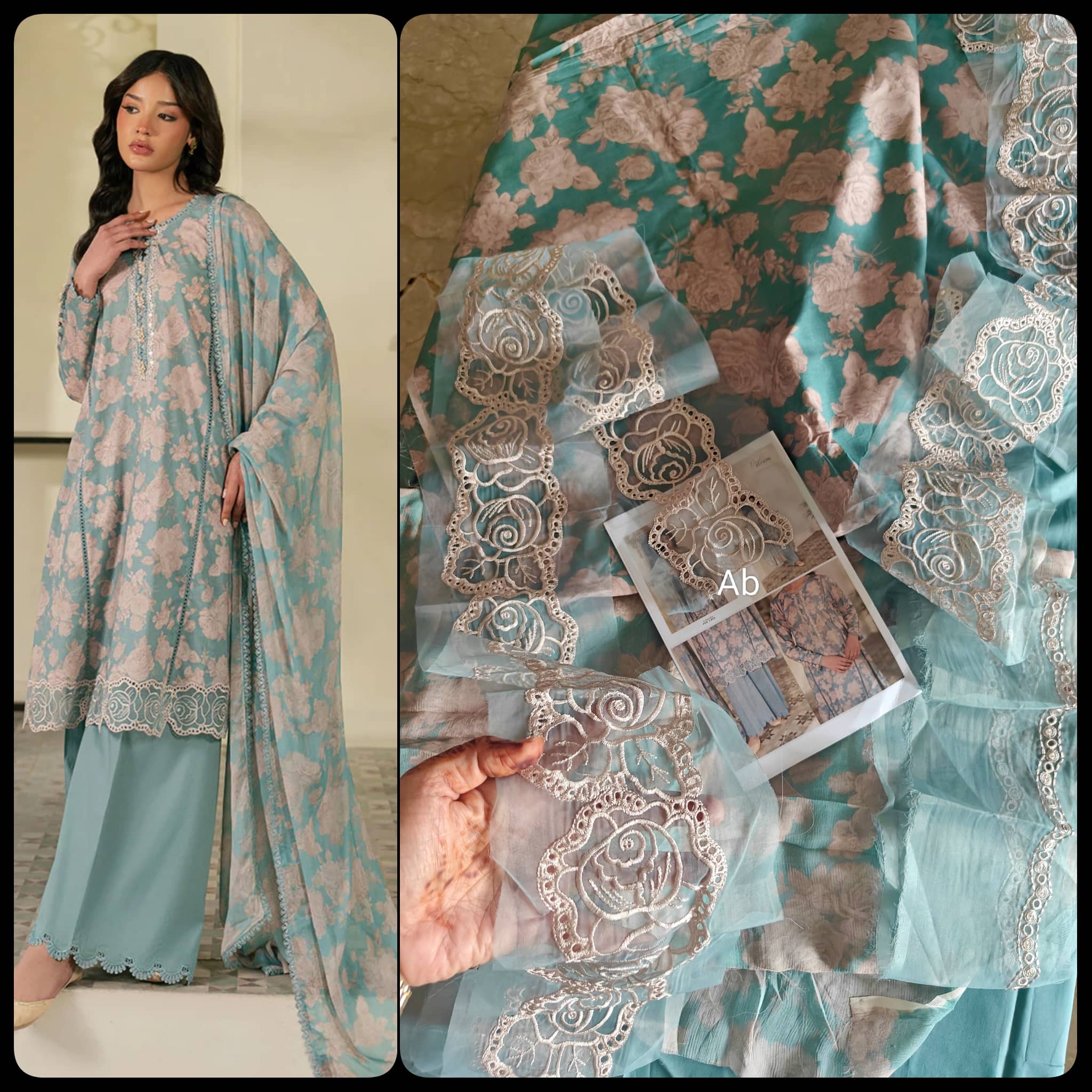 Sale‼️Open Pic/Cross Stitch Mahiri 26/Dusk Bloom/Blue/Chiffon Dupatta