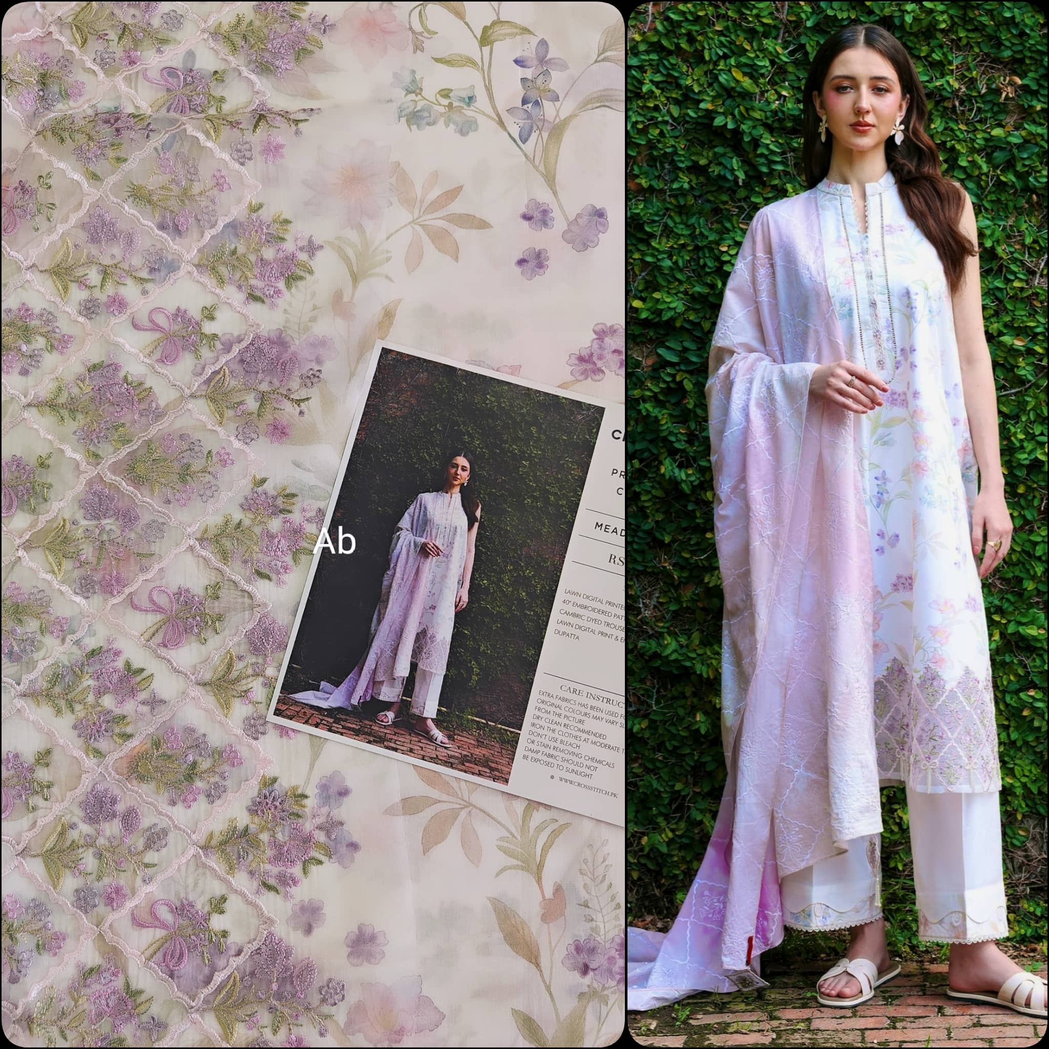 Sale‼️Open Pic/Cross Stitch Premium Lawn 26/Meadow Dream/White