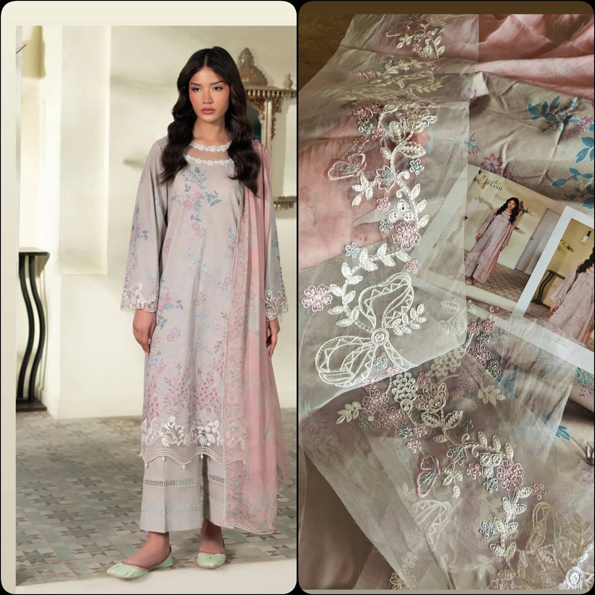 Sale‼️Open Pic/Cross Stitch Premium Lawn/Peach Parfait