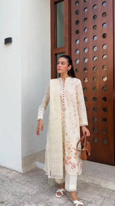 Spotted in Cross Stitch Lawn 24/Ivory Glow/Embroidered Organza Dupatta