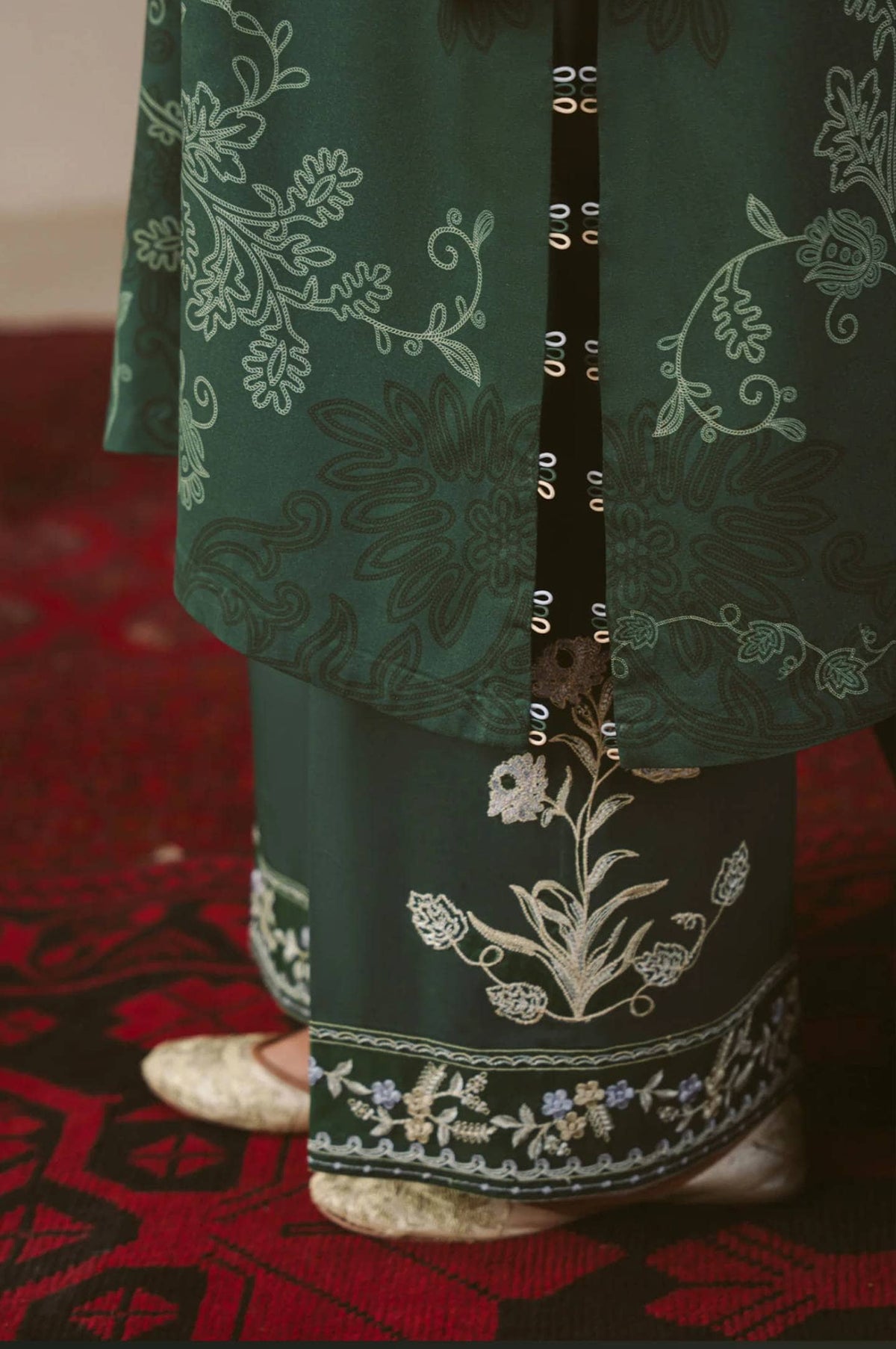 Cross Stitch Winter 26/MEADOW GREEN-3PC LINEN PRINTED SUIT/Green