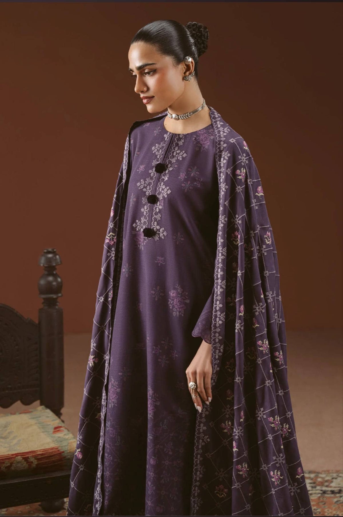 Cross Stitch Winter 26/PURPLE MOSAIC-3PC KHADDAR SUIT/Purple