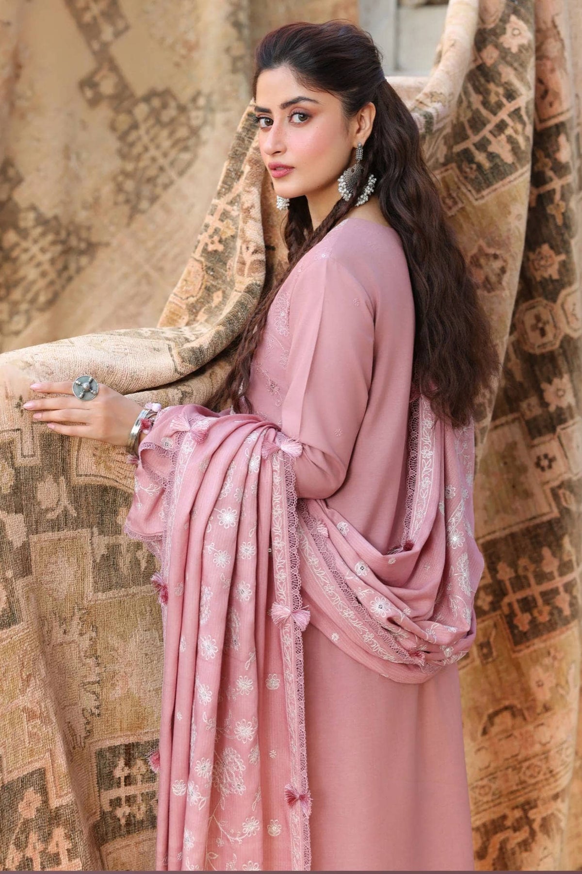 Hot 🔥 Seller/Cross Stitch Winter 26/ROSE MELODY-3PC LINEN SUIT/Pink