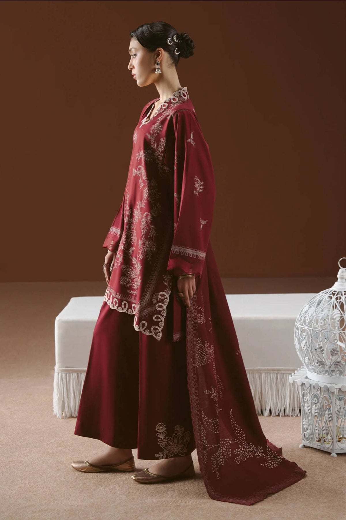 Cross Stitch Winter 26/SCARLET INK-3PC LINEN SUIT/Red