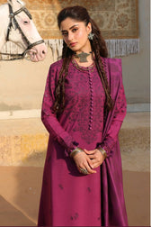 Cross Stitch Winter 26/VELVET FUCHSIA-3PC LINEN EMBROIDERED SUIT