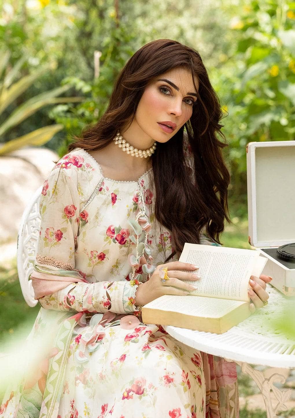 Elaf Prints Chiffon Dupatta Collection/ECD-2A IVORY PEONY