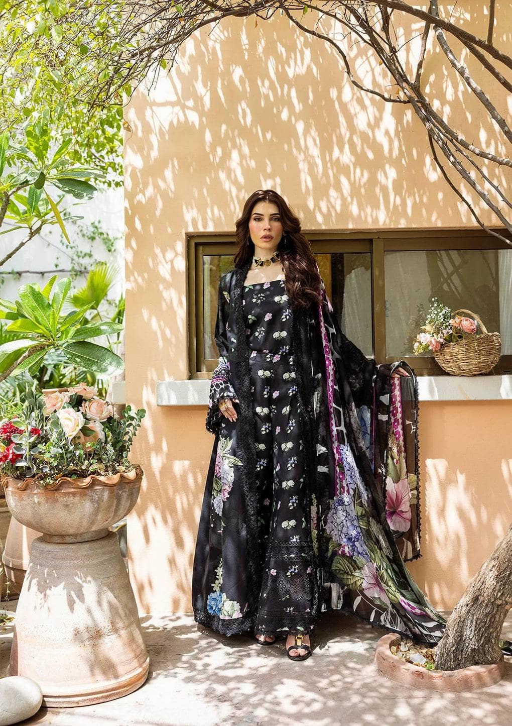 Elaf Prints Chiffon Dupatta Collection/ECD-4A MIDNIGHT BLOOM