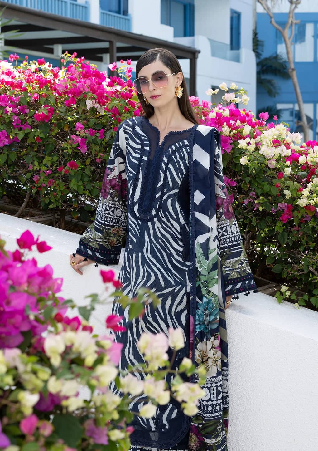 Restocked/Elaf Santorini Prints Voil Dupatta/EPN-3A STARRY NIGHT