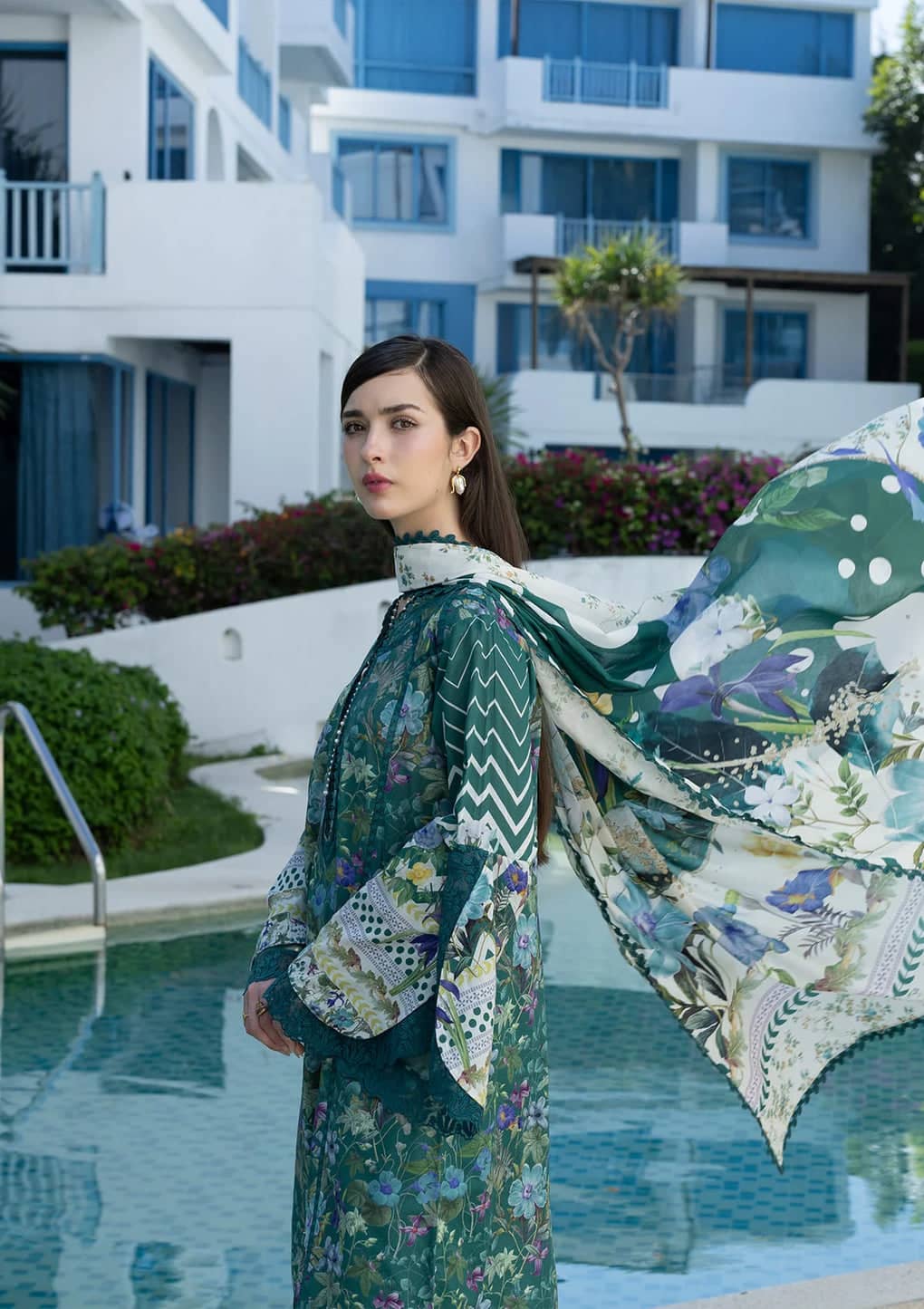 Restocked/Elaf Santorini Prints Voil Dupatta/EPN-9A PEACOCK