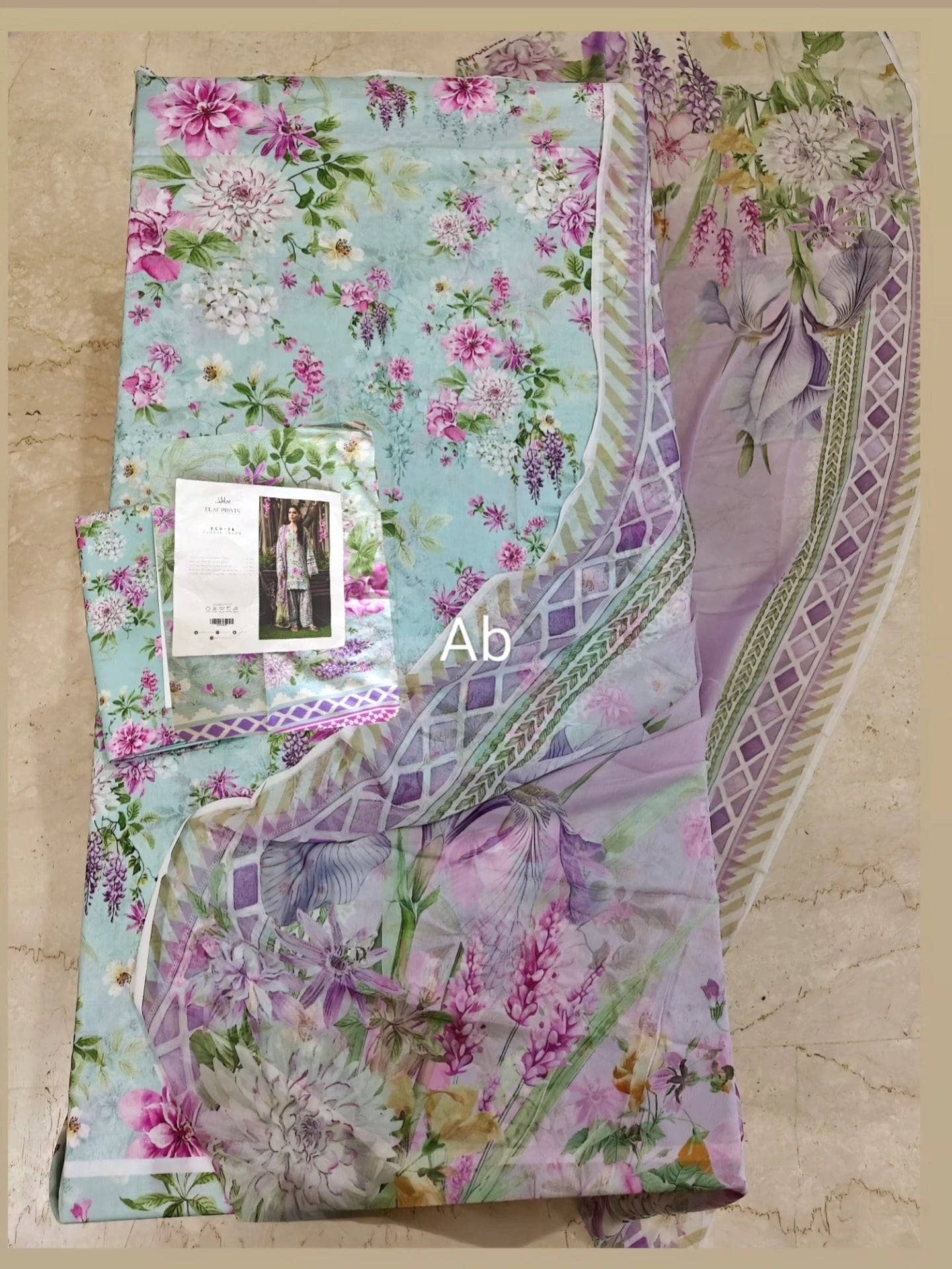 Open Pic/Elaf Prints Chiffon Dupatta Collection/ECD-3B FLORAL CHARM