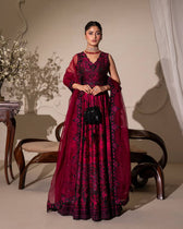 Faiza Saqlain Chiffon Pakistani Suit Faiza Saqlain Rua Wedding Formals/Dark Magenta Pink/Havin