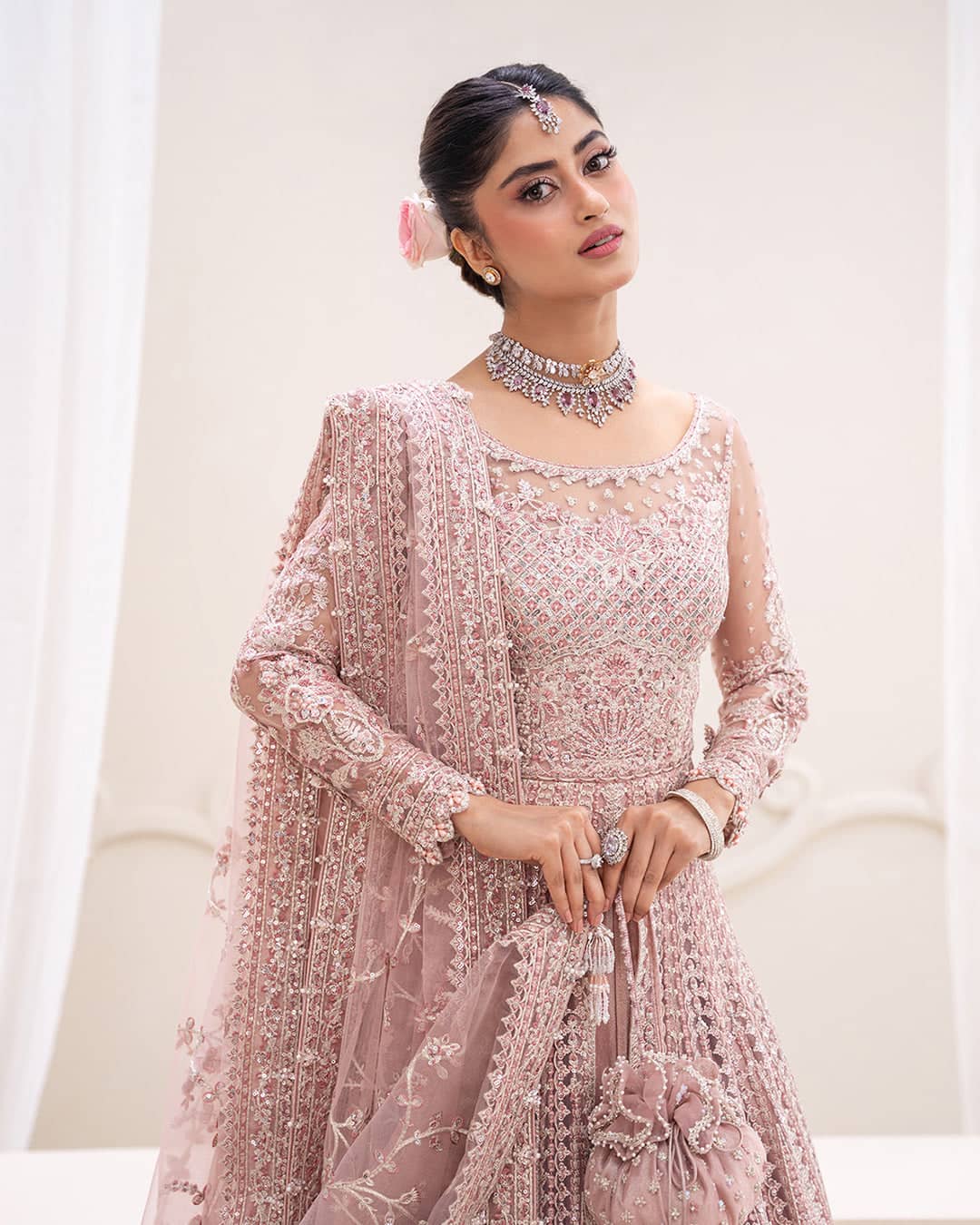 Faiza Saqlain Chiffon Pakistani Suit Faiza Saqlain Rua Wedding Formals/Dusty Pink/Leyan