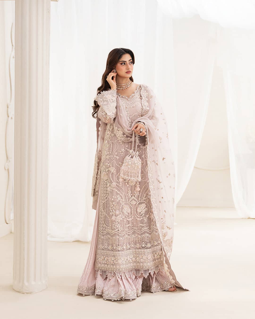 Faiza Saqlain Chiffon Pakistani Suit Faiza Saqlain Rua Wedding Formals/Dusty Rose/Ela