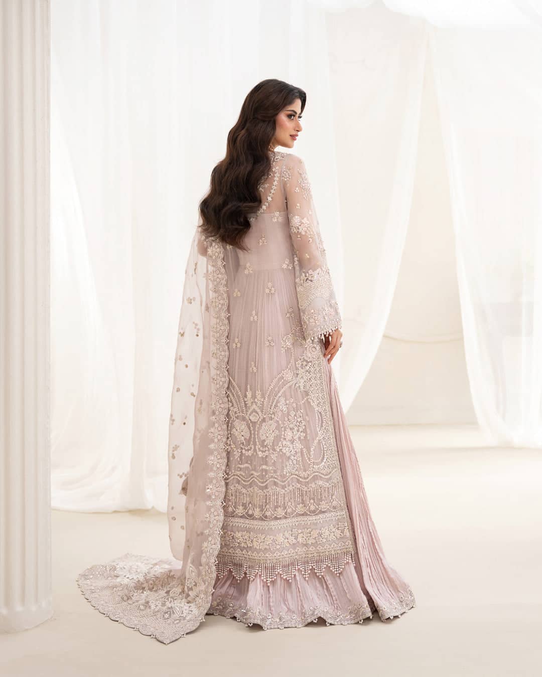 Faiza Saqlain Chiffon Pakistani Suit Faiza Saqlain Rua Wedding Formals/Dusty Rose/Ela