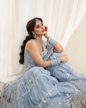 Faiza Saqlain Chiffon Pakistani Suit Faiza Saqlain Rua Wedding Formals/Ice Blue/Oya