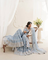 Faiza Saqlain Chiffon Pakistani Suit Faiza Saqlain Rua Wedding Formals/Ice Blue/Oya