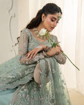 Faiza Saqlain Chiffon Pakistani Suit Faiza Saqlain Rua Wedding Formals/Mint Green/Selin
