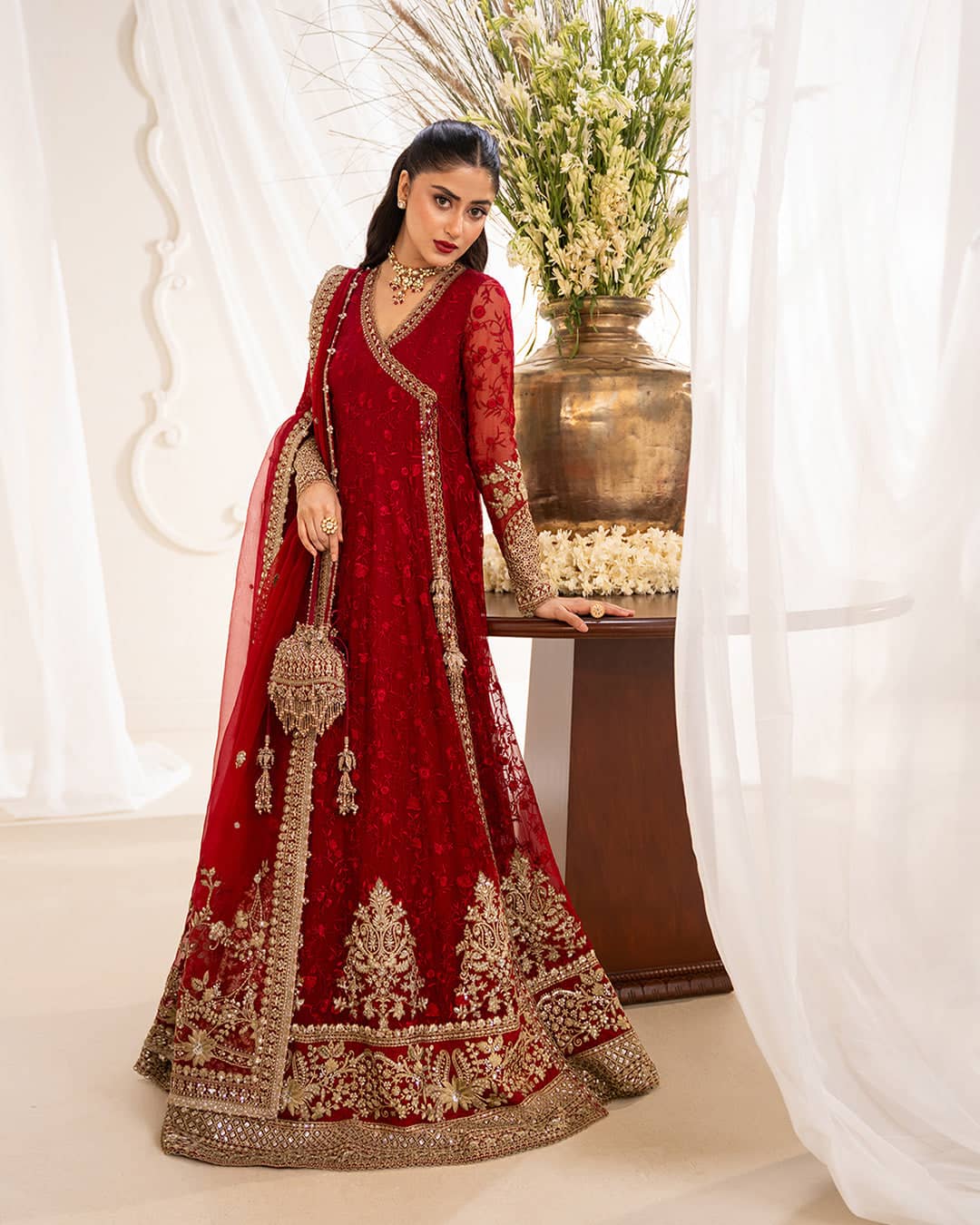 Faiza Saqlain Chiffon Pakistani Suit Faiza Saqlain Rua Wedding Formals/Scarlet/Gul