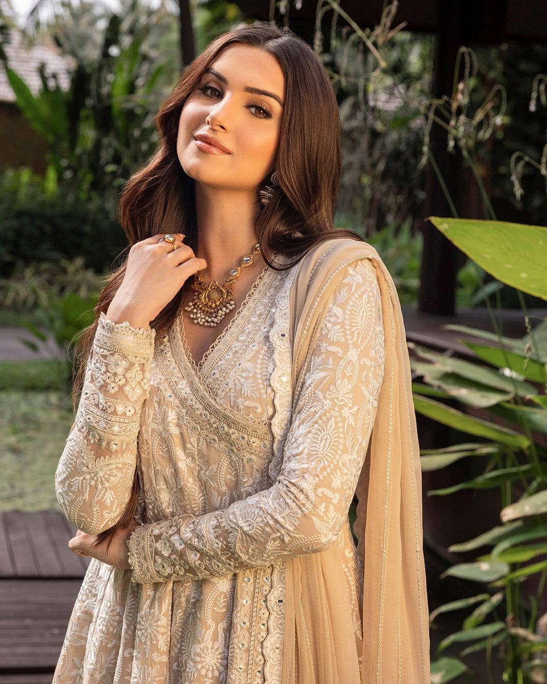 Restocked/Faiza Saqlain Lawn 25/Ilima/Bisque and Off White