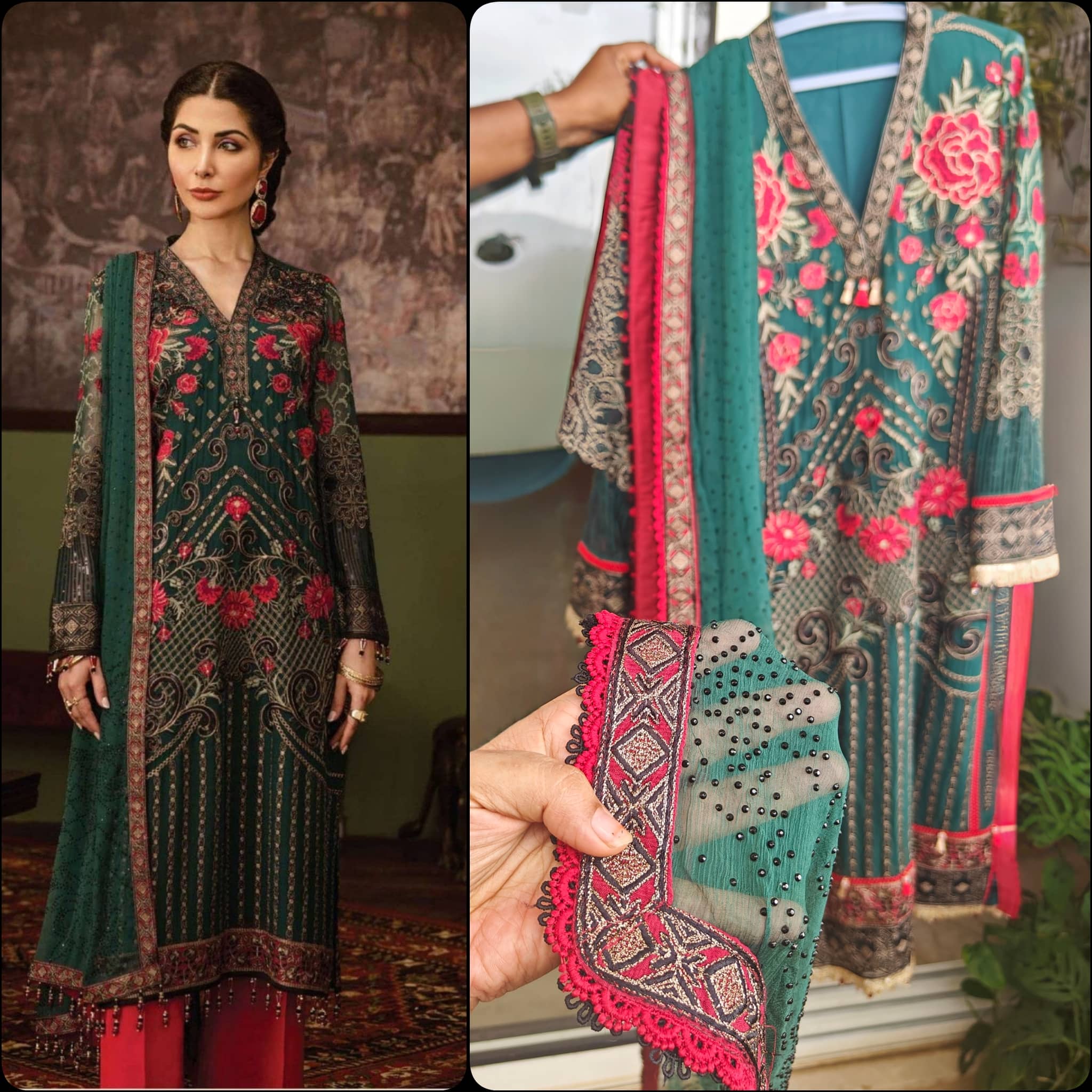 Ready To Wear/Stitched Flossie Embroidered Chiffon/Size L/Ruby Woa
