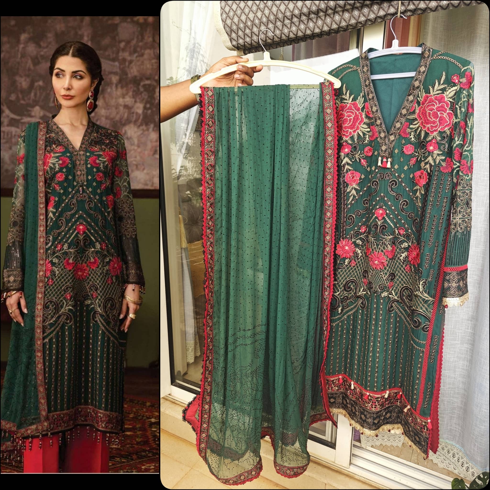 Ready To Wear/Stitched Flossie Embroidered Chiffon/Size L/Ruby Woa