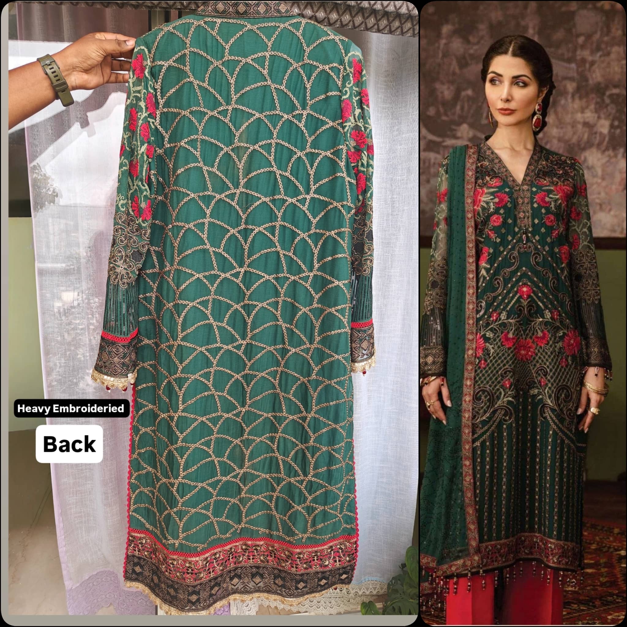 Ready To Wear/Stitched Flossie Embroidered Chiffon/Size L/Ruby Woa