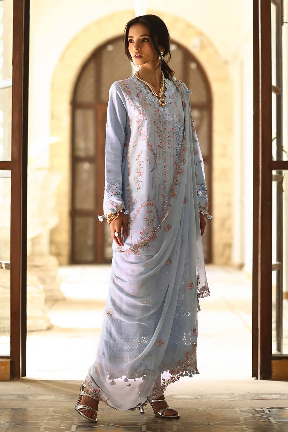 Gul Ahmed Luxury Eid 26/FE 62001/Embroideried Chiffon Dupatta