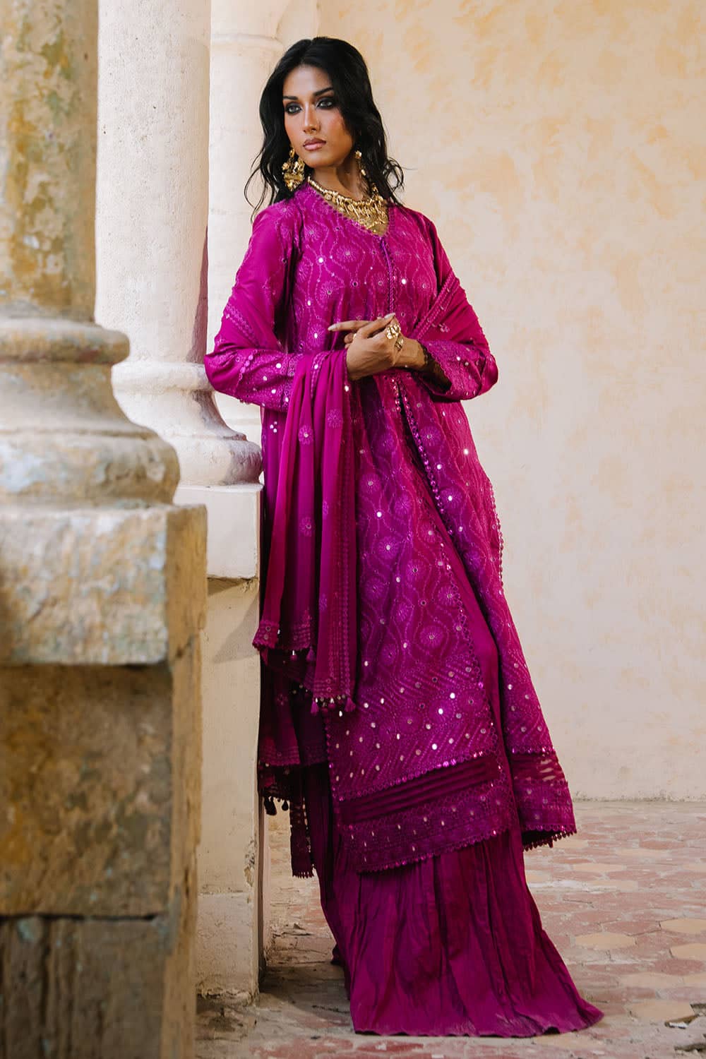 Gul Ahmed Luxury Eid 26/PM62069/Embroideried Chiffon Dupatta