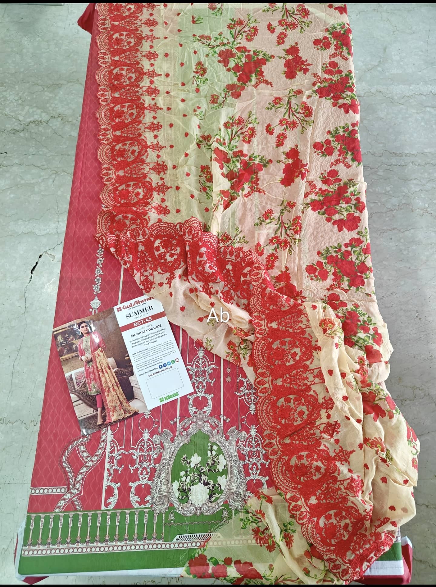 Open Pic/Sale‼️Gul Ahmed Luxury/BCT 45/Embroidered Chantelle Lace Dupatta