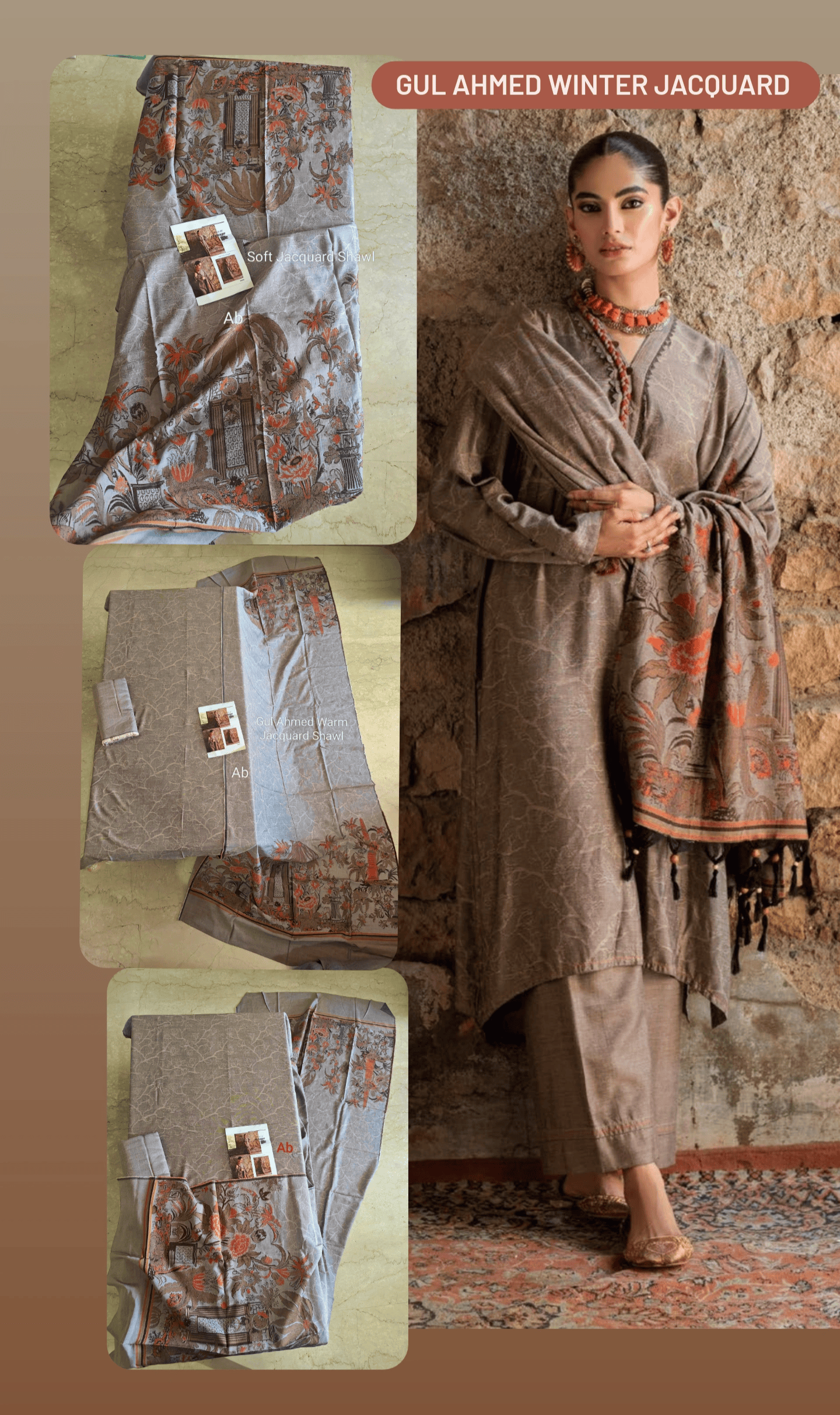 Gul ahmed Winter Pakistani Suits Gul Ahmed Luxe Winter/MJ 52039/Jacquard Shawl (Copy)