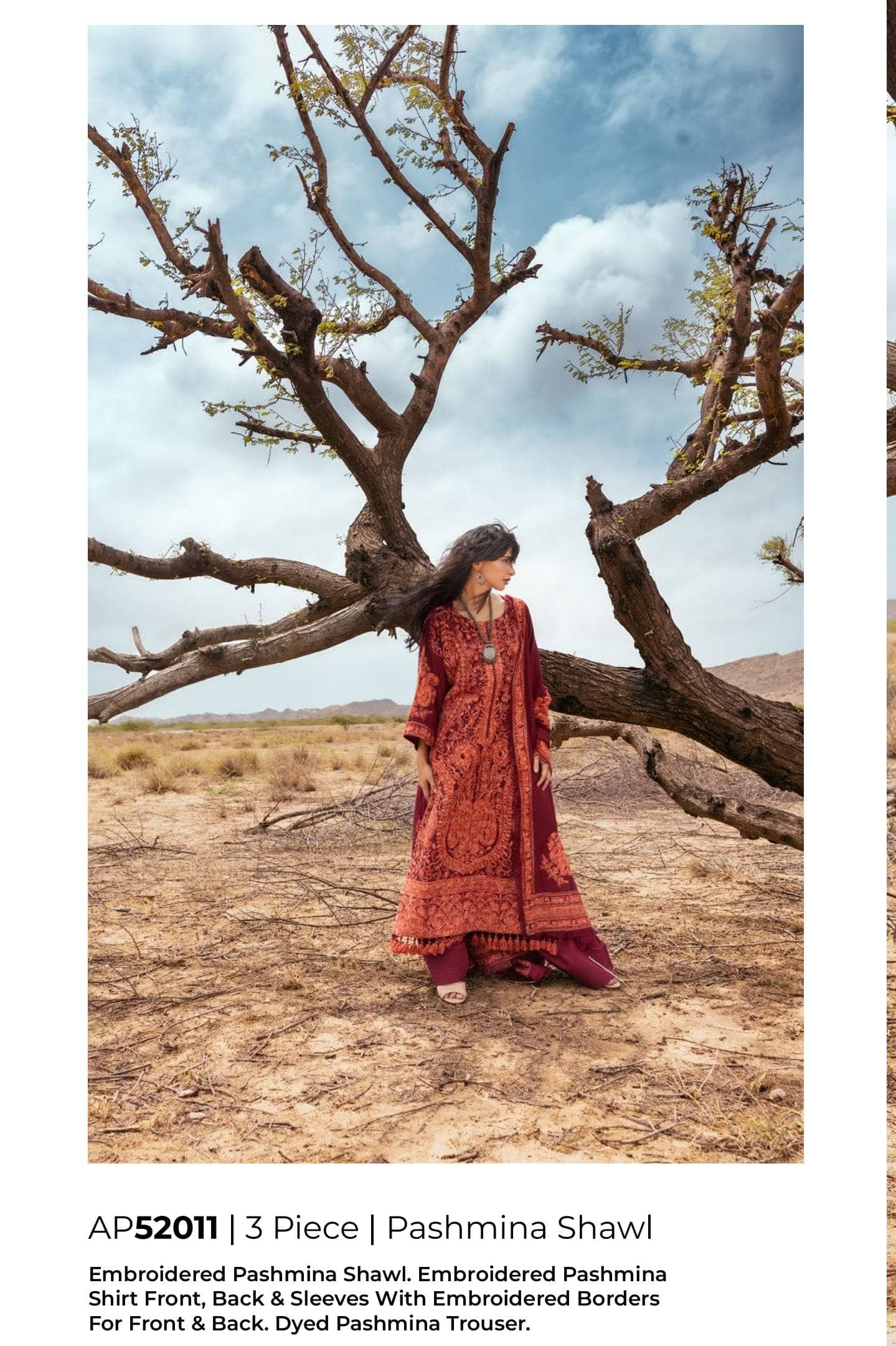 Restocked/Gul Ahmed Luxe Patjhaar/Embroidered Pashmina Suit with Embroidered Shawl AP-52011
