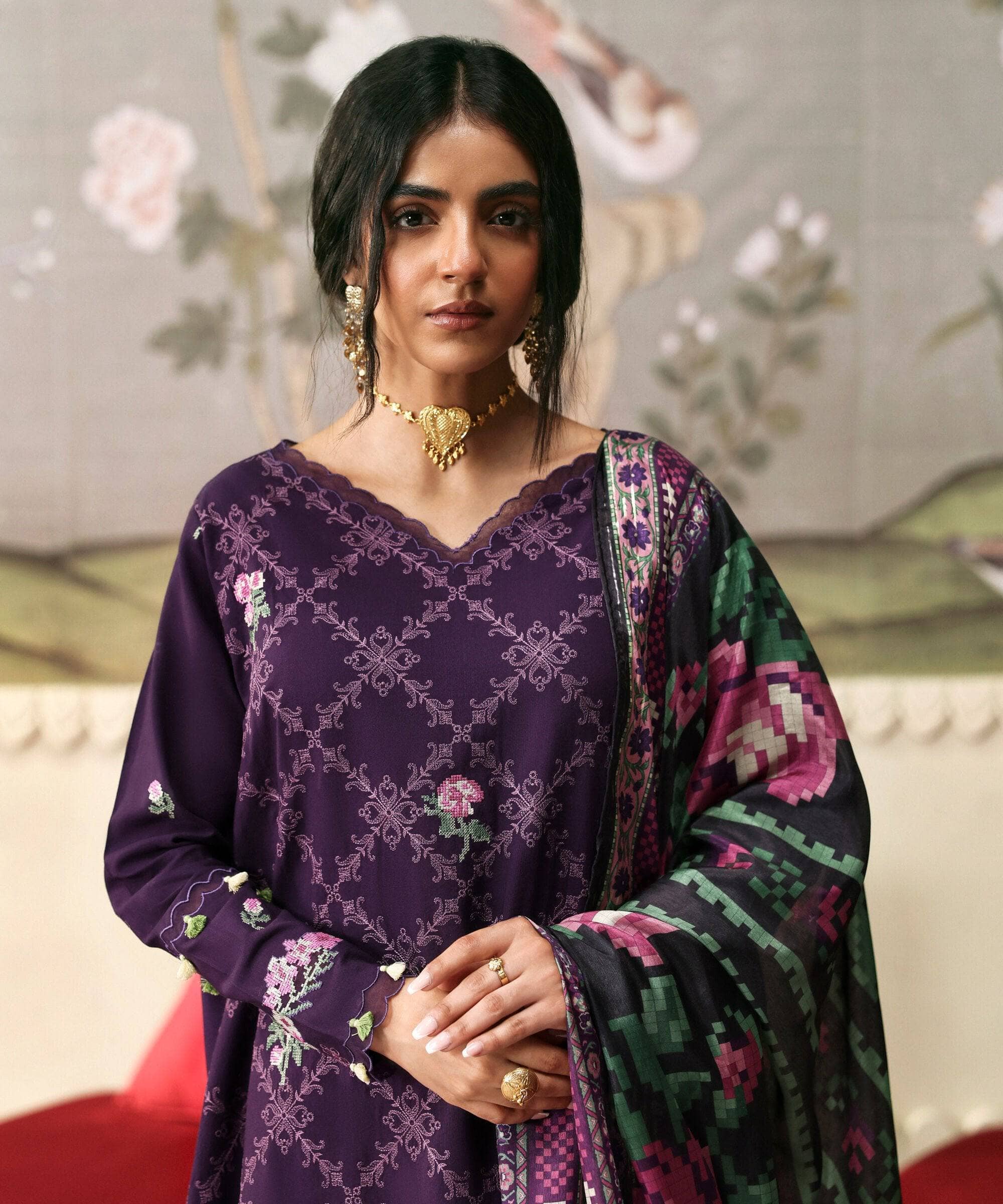 Sapphire Fall Winter 25/Embroidered Raw Silk Suit/U3FELX25V845