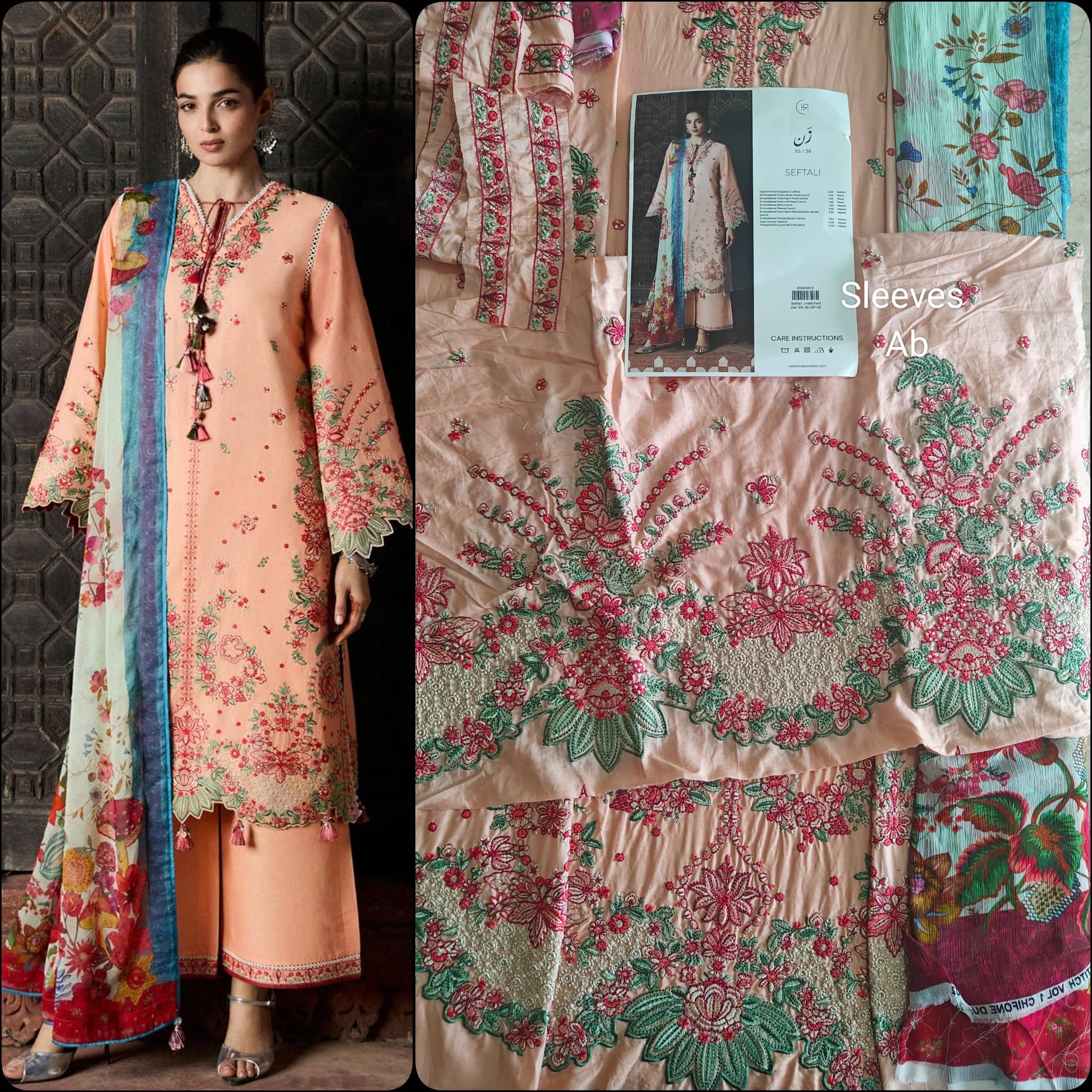 Open Pic/Hussain Rehar Zan Luxury Lawns/Seftali/Peach