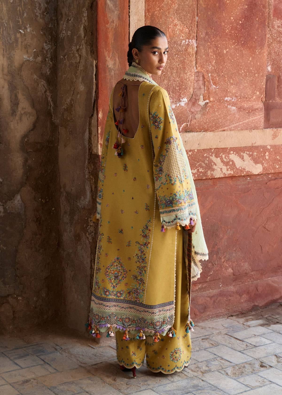 Restocked/Hussain Rehar  Zan Luxury Lawns/Sari/Yellow