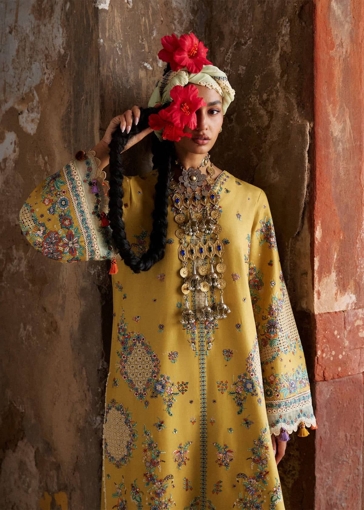 Restocked/Hussain Rehar  Zan Luxury Lawns/Sari/Yellow