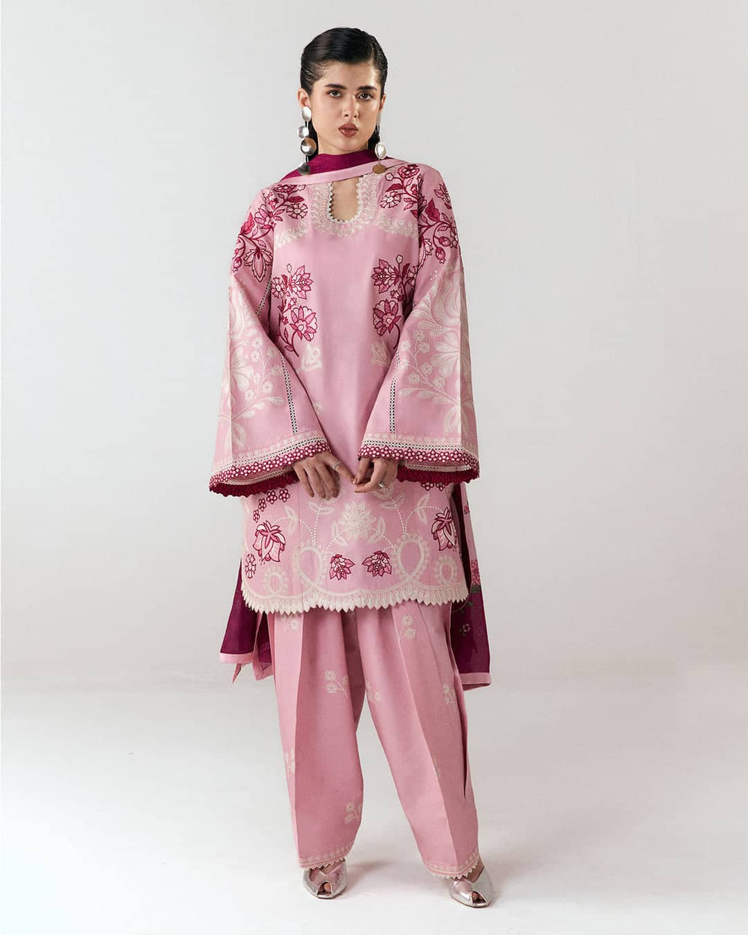 Hot🔥Seller/Jugnu Lahore Lawn/Vol 3/Nanya/Pastel Pink/Silk Dupatta