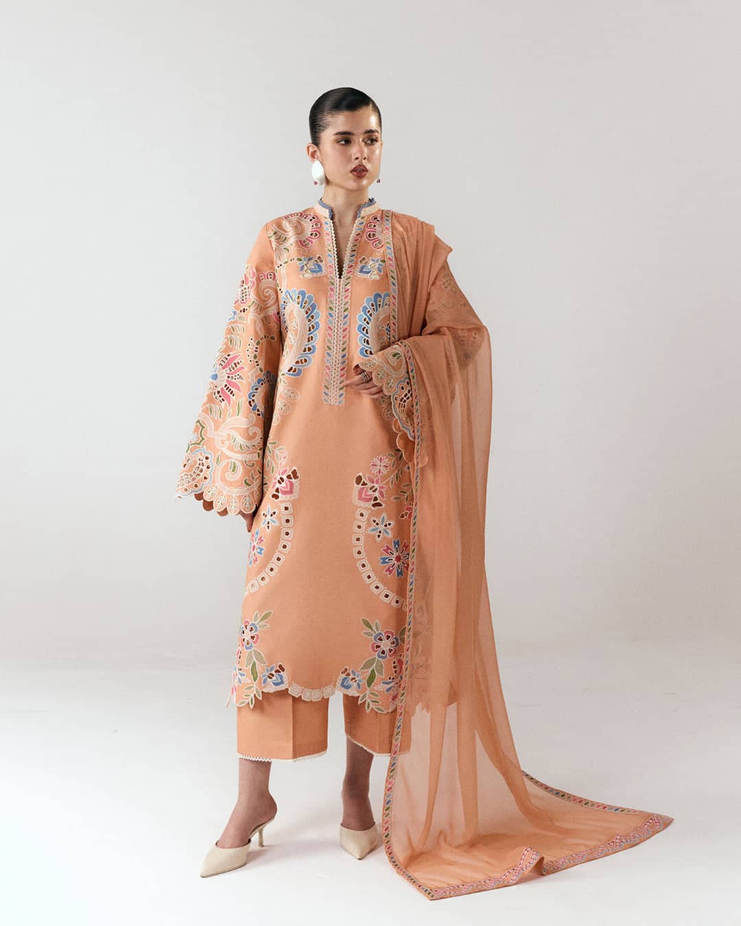 Hot🔥Seller/Jugnu Lahore Lawn/Vol 3/Nila/Peach/Embroideried Chiffon Dupatta