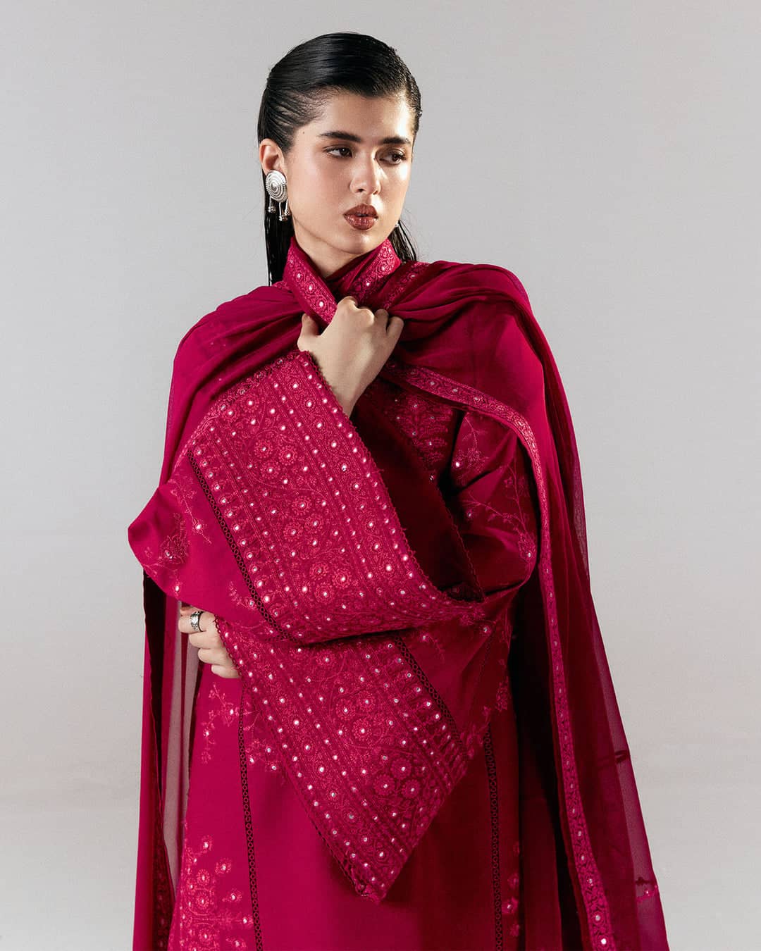 Hot🔥Seller/Jugnu Lahore Lawn/Vol 3/Sela/Red/Chiffon Embroideried Dupatta
