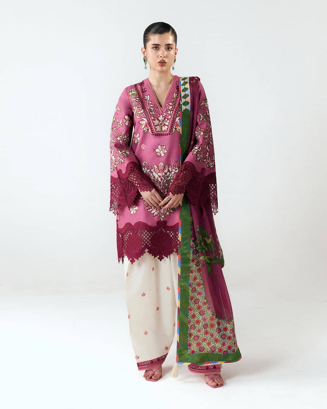 Hot🔥Seller/Jugnu Lahore Lawn/Vol 3/Yawi/Purple &Ivory/Silk Dupatta