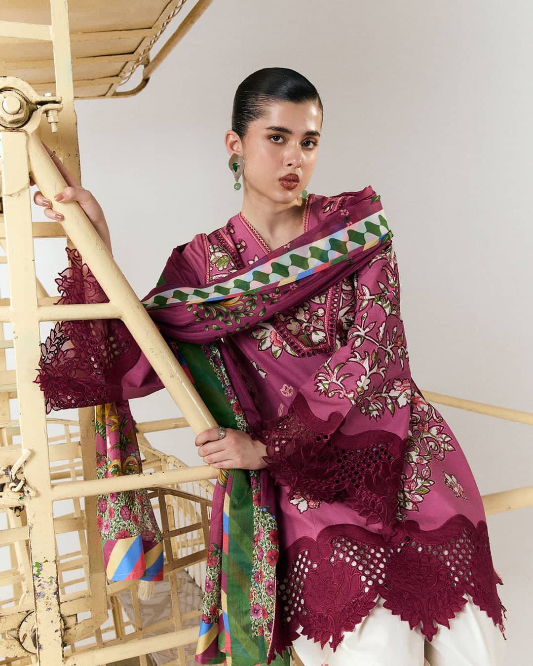 Hot🔥Seller/Jugnu Lahore Lawn/Vol 3/Yawi/Purple &Ivory/Silk Dupatta