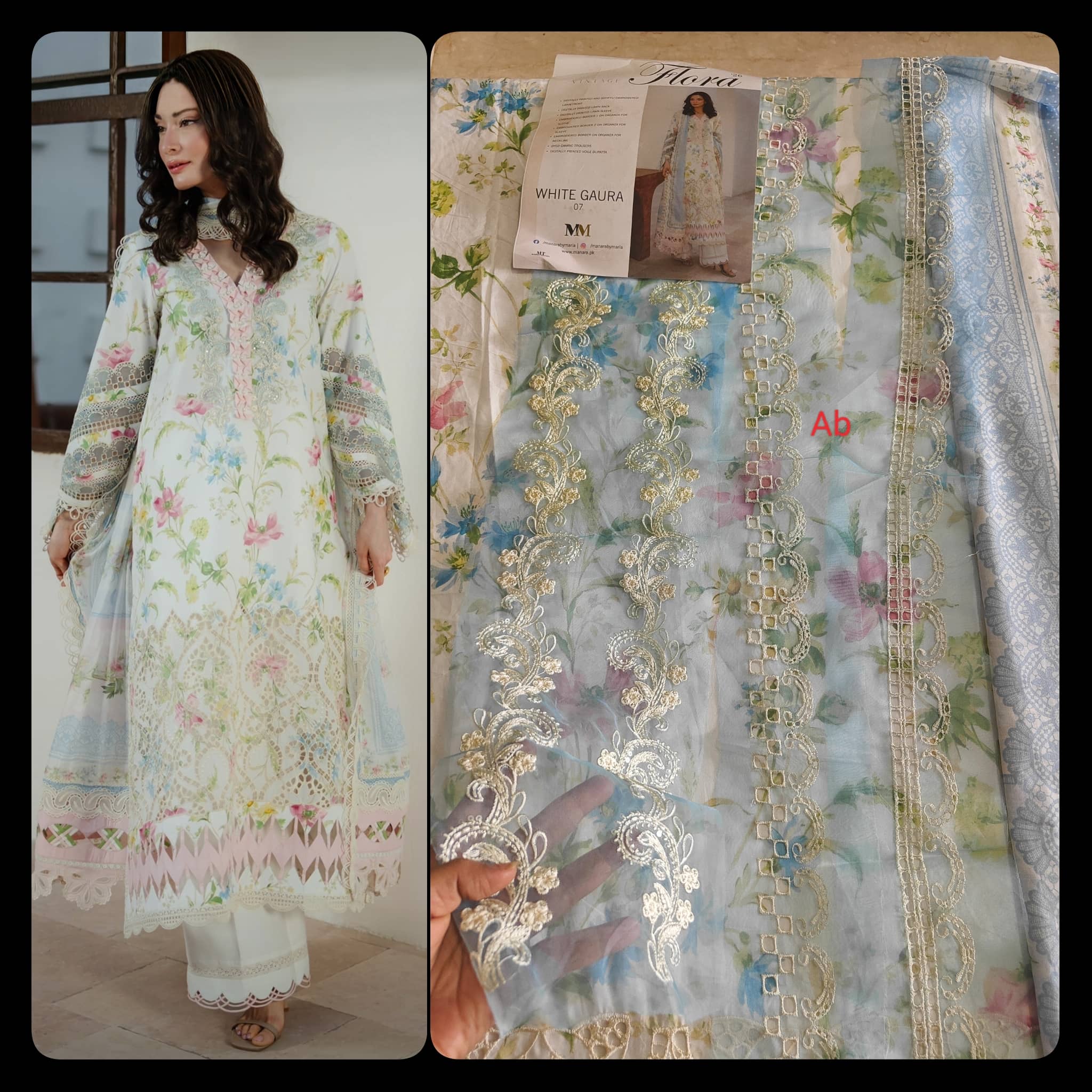 Sale‼️Open Pic/Manara Luxury Lawn 26/White Gaura/Off White