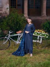 Mahnur Amelia Luxury Winter 26/Velvet Palachi Shawl/Corduroy/Deep Blue/AM 12