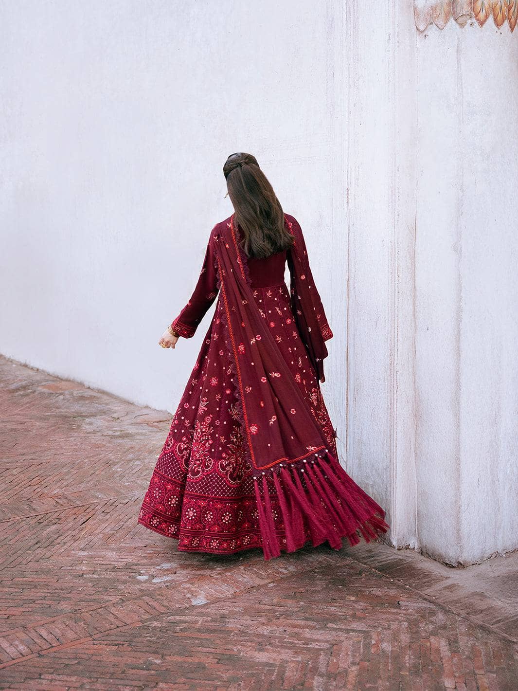 Mahnur Amelia Luxury Winter 26/Wool Shawl/Corduroy/Deep Crimson/AM 11