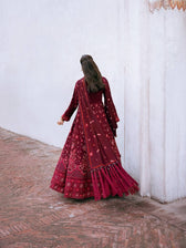 Mahnur Amelia Luxury Winter 26/Wool Shawl/Corduroy/Deep Crimson/AM 11