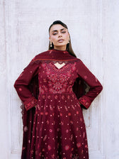 Mahnur Amelia Luxury Winter 26/Wool Shawl/Corduroy/Deep Crimson/AM 11